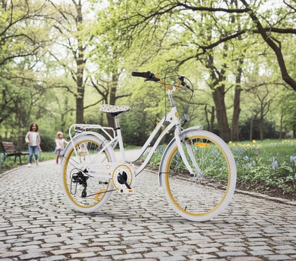 sun baby HEART BIKE Børnecykel 24 tommer - 7 gear Shimano -bagagebærer, metalskærme, V-bremse, kædeskærm - Hvid Guld