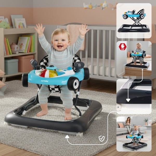 Sun Baby gåstol för baby interaktiv Racerbilsdesign, turkos, 6m+, upp till 12 kg, EN1273:2020