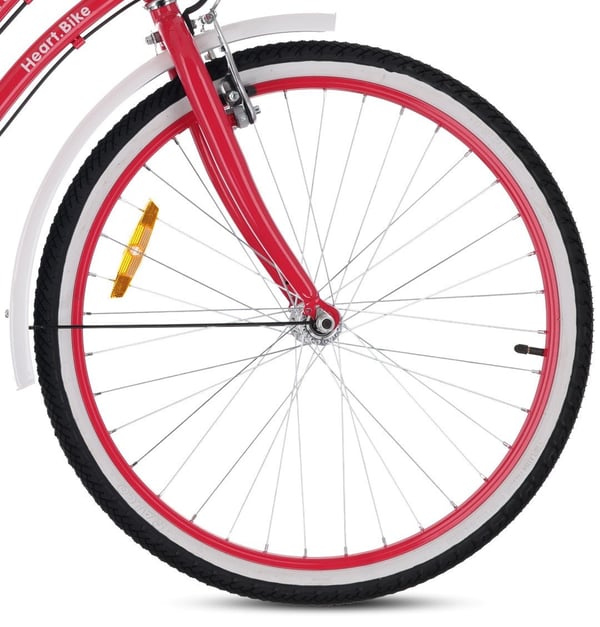 Heart Bike Tyttöjen polkupyörä 24 tuumaa, 8–12-vuotiaille, vadelma, lastenpolkupyörä 7 vaihteella, tavarateline, metalliset lokasuojat, V-jarru