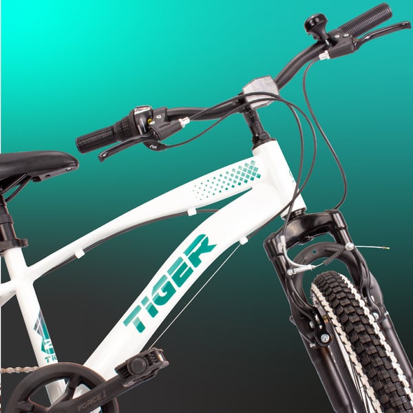 20 tuuman pojan kevyt MTB-pyörä Shimano 6 vaihteella Tiger Bike valkoinen