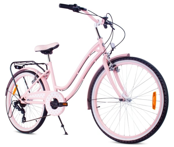 24-tuumainen kaupunkipyörä tytölle, ensikommuuniin, Shimano 7 vaihdetta, Heart Bike, vaaleanpunainen