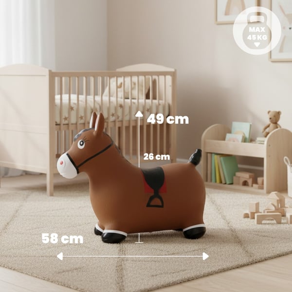 Sun Baby hoppdjur Häst för barn, brun, med pump och bandana, 12m+, max 45 kg