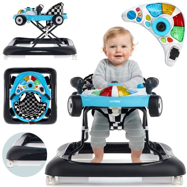 Sun Baby gåstol för baby interaktiv Racerbilsdesign, turkos, 6m+, upp till 12 kg, EN1273:2020