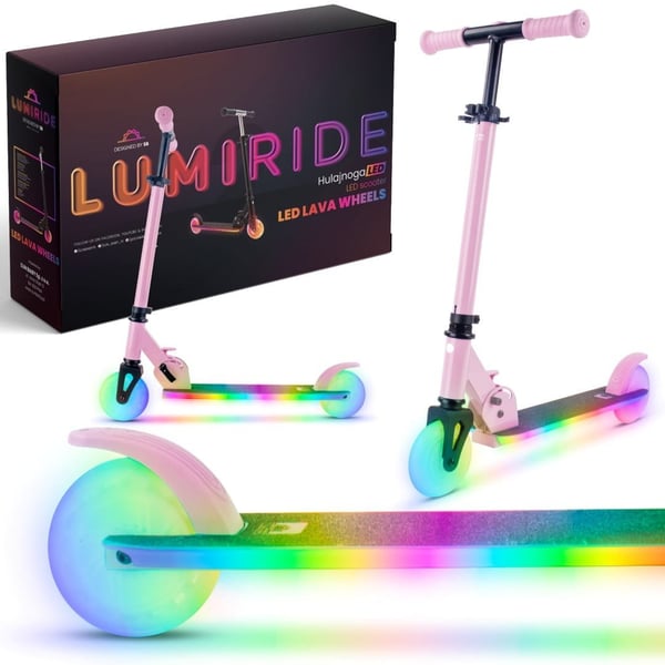 sun baby LUMI RIDE Sparkcykel Barn 2 hjul, trehjuling skoter från 3 år, LED - 7 färger, 20 program - 3 nivåer av styrhöjdsjustering, fotbroms, avtagba