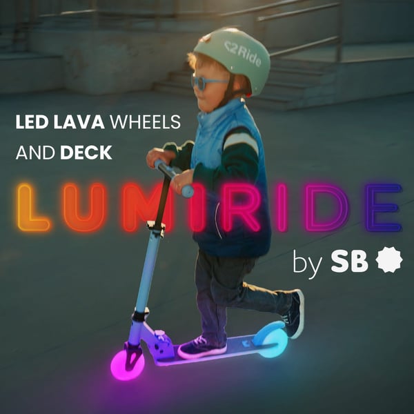 sun baby LUMI RIDE Sparkcykel Barn 2 hjul, trehjuling skoter från 3 år, LED - 7 färger, 20 program - 3 nivåer av styrhöjdsjustering, fotbroms, avtagba