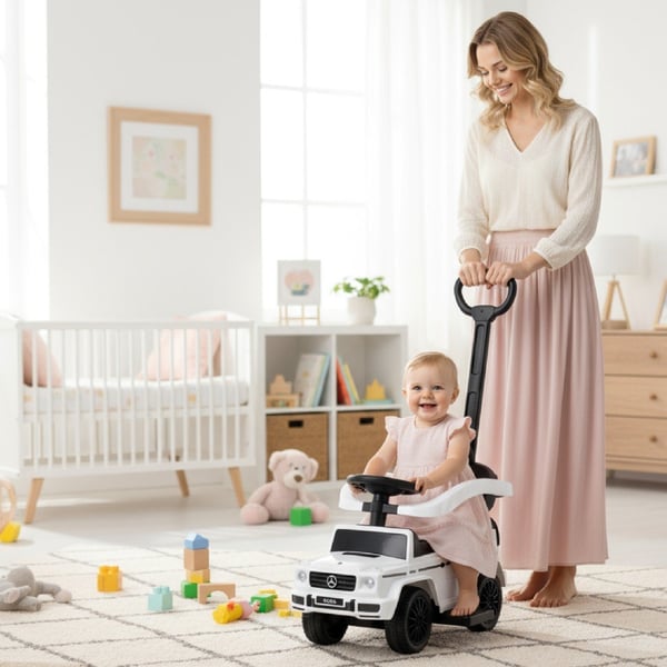 Työntövaunu lapsille lasten auto Mercedes Benz G valkoinen Sun Baby