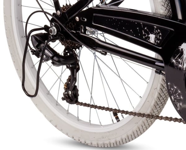sun baby FLOWER BIKE Børnecykel 24 tommer - 7 gear, V-brakes, forlygter, bagagebærer, skærme - Sort