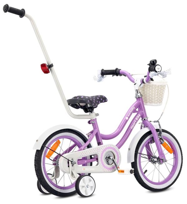 Heart Bike Flickcykel för en flicka 12 14 16 tum, Barncykel 2-6 år, Barncykel med stödhjul, pushbar, justerbar sadel och styre (Lila, 14 tum)
