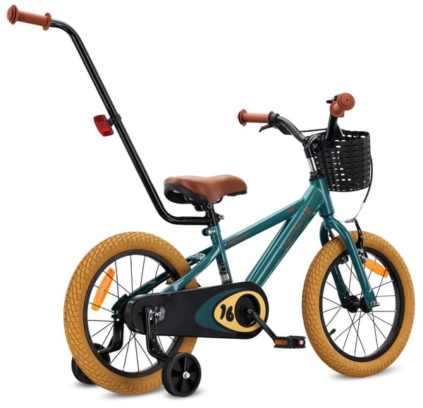 sun baby VERDANT BIKE Børnecykel 16 tommer - V-bremser, støttehjul, kurv, ringeklokke - Grøn