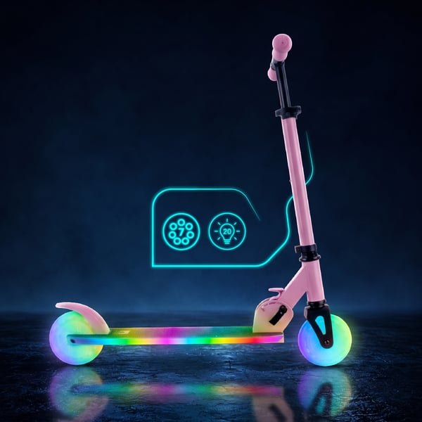 Sammenklappelig tohjulet løbehjul til børn, justerbar, Lumiride LED 7 farver, 20 programmer, pink, Sun Baby