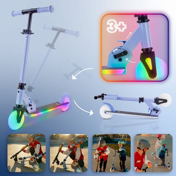 LUMI RIDE Scooter Kids 2 pyörää Sininen, kolmipyöräinen skootteri 3-vuotiaille, LED, 3 tasoa ohjaustangon korkeuden säätöä, jalkajarru