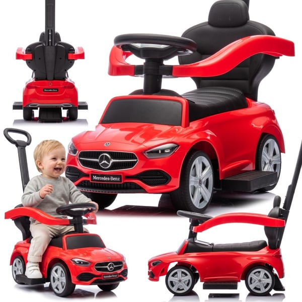 Sun Baby gåbil-pusha Mercedes C-Class med tryckstång, båge och fotstöd, röd