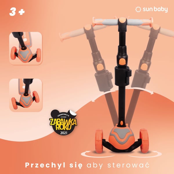Flash 3in1 LED-tasapainoskootteri lapsille - sun baby hulajnoga trójkołowa balansowa 3w1