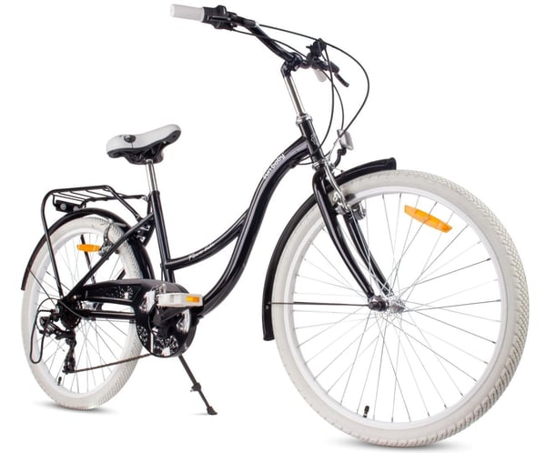 sun baby FLOWER BIKE Børnecykel 24 tommer - 7 gear, V-brakes, forlygter, bagagebærer, skærme - Sort
