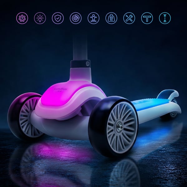 LUMI RIDE Tre-hjulet balance scooter, sammenklappelig, justerbar, LED-platform med 7 farver og 20 programmer - Grå Sun Baby