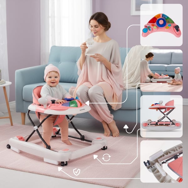 Sun Baby vauvan kävelytuoli Grand Prix 2-in-1 - kehto, korkeuden säätö, jarrut, paneeli valoilla ja äänillä, 6kk+, 12 kg asti