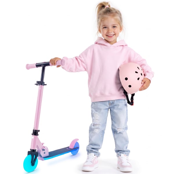 Taitettava kaksipyöräinen potkulauta lapsille, säädettävä, Lumiride LED 7 väriä, 20 ohjelmaa, vaaleanpunainen, Sun Baby