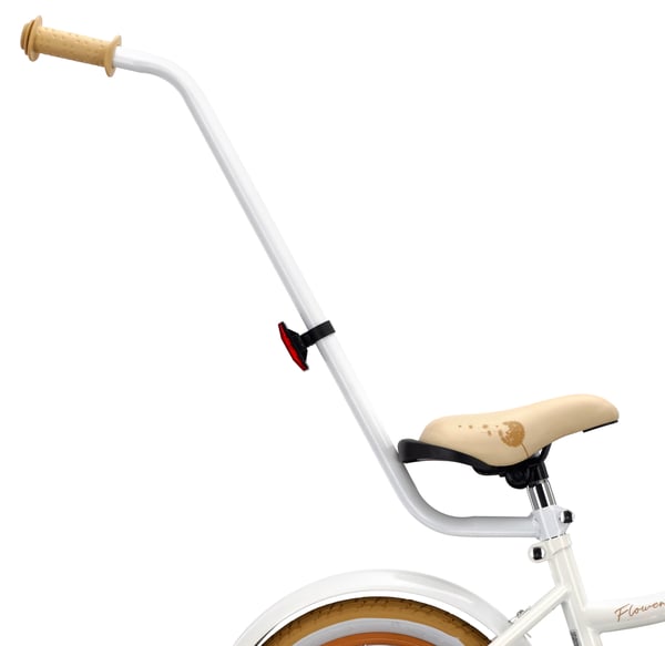 Flower Bike Flickcykel för en flicka 12 14 16 tum, Barncykel 2-6 år, Barncykel med stödhjul, pushbar, justerbar sadel och styre (Vit Beige, 14 Tum)