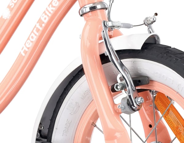 Heart Bike Flickcykel för en flicka 12 14 16 tum, Barncykel 2-6 år, Barncykel med stödhjul, pushbar, justerbar sadel och styre (Aprikos, 12 tum)