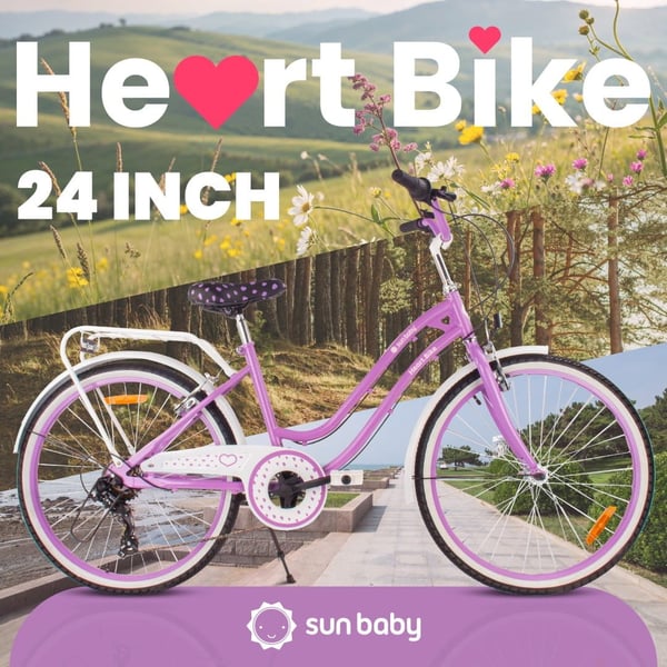 24-tuumainen kaupunkipyörä tytölle, ensikommuuniin, Shimano 7 vaihdetta, Heart Bike, Violetti