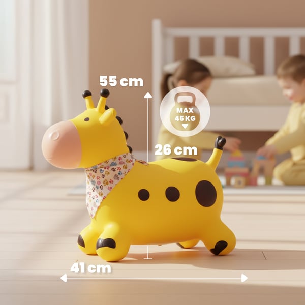 Sun Baby hoppdjur för barn Giraff, gul + pump och bandana, 12m+, maxvikt 45 kg