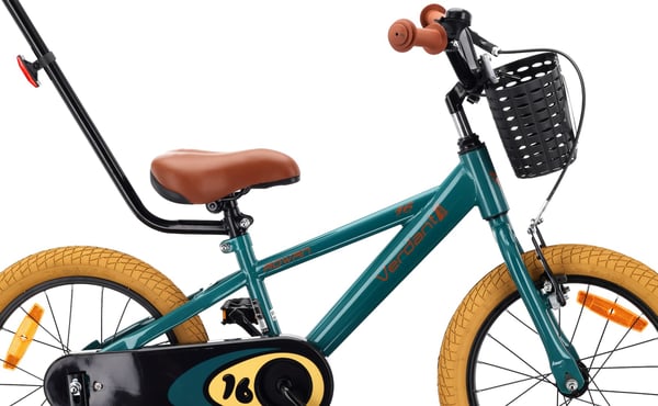 sun baby VERDANT BIKE Børnecykel 16 tommer - V-bremser, støttehjul, kurv, ringeklokke - Grøn