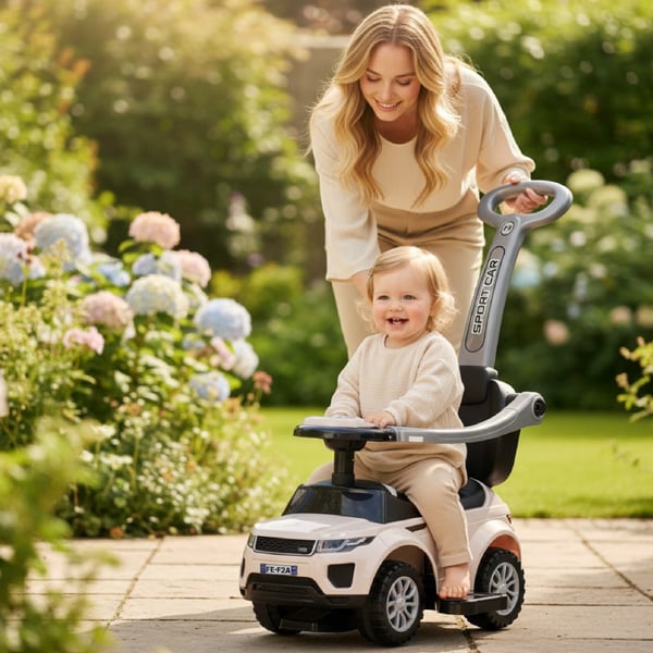 Työntövaunu lapsille lasten auto Sport Car valkoinen Sun Baby
