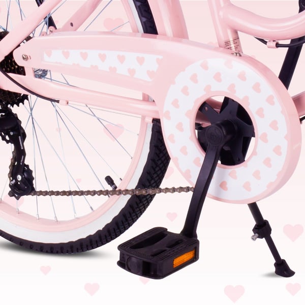 24-tuumainen kaupunkipyörä tytölle, ensikommuuniin, Shimano 7 vaihdetta, Heart Bike, vaaleanpunainen