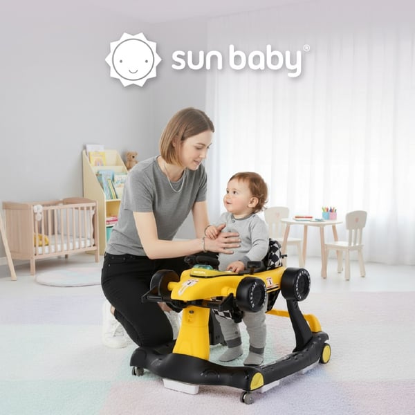 Sun Baby vauvan kävelytuoli 3-in-1 Formula 1, keltainen, 6-12 kk, max 12 kg