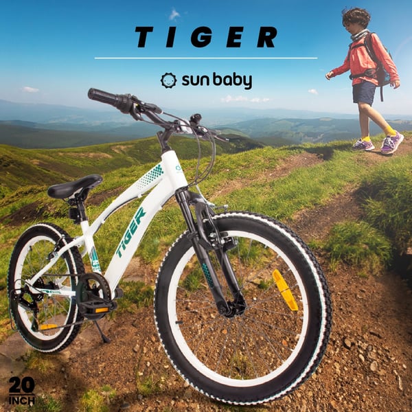 20 tuuman pojan kevyt MTB-pyörä Shimano 6 vaihteella Tiger Bike valkoinen