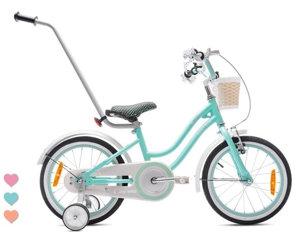 sun baby HEART BIKE Børnecykel 16 tommer - Kurv, Håndtag, Støttehjul - Silver Moon Mint