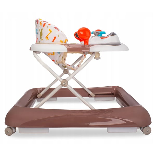 Sun Baby interaktiv gåstol för baby "Krokodylek" 6-12 mån, 3-stegs justering, 360° gummihjul, stopp, brun