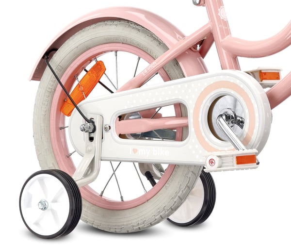 Heart Bike Flickcykel för en flicka 12 14 16 tum, Barncykel 2-6 år, Barncykel med stödhjul, pushbar, justerbar sadel och styre (Silver Moon Rosa, 14 t
