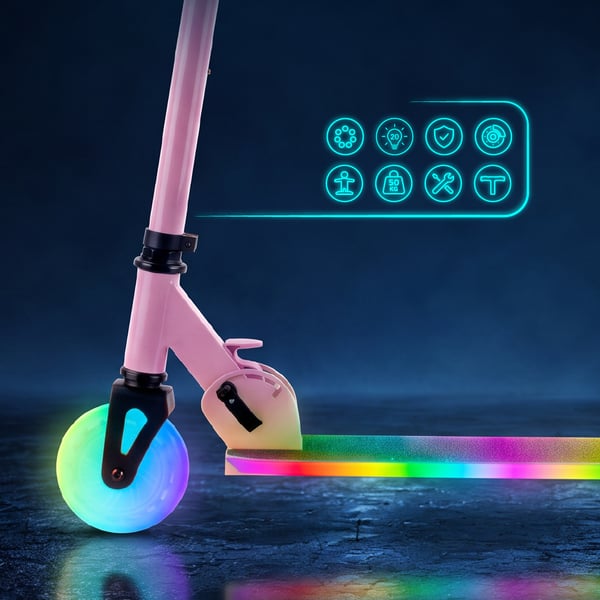 Sammenklappelig tohjulet løbehjul til børn, justerbar, Lumiride LED 7 farver, 20 programmer, pink, Sun Baby