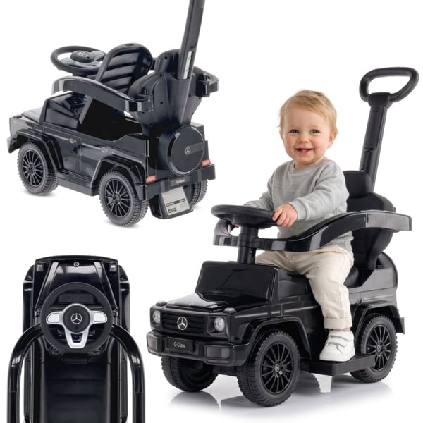 SUN BABY Gåbil til børn Mercedes-Benz Klasa G fra 1 år med skubbestang, opbevaring under sædet, lydfunktion, op til 25 kg sort
