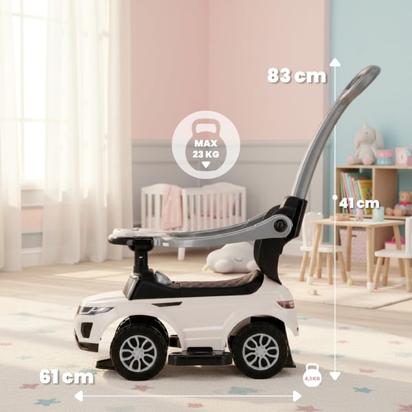 Työntövaunu lapsille lasten auto Sport Car valkoinen Sun Baby