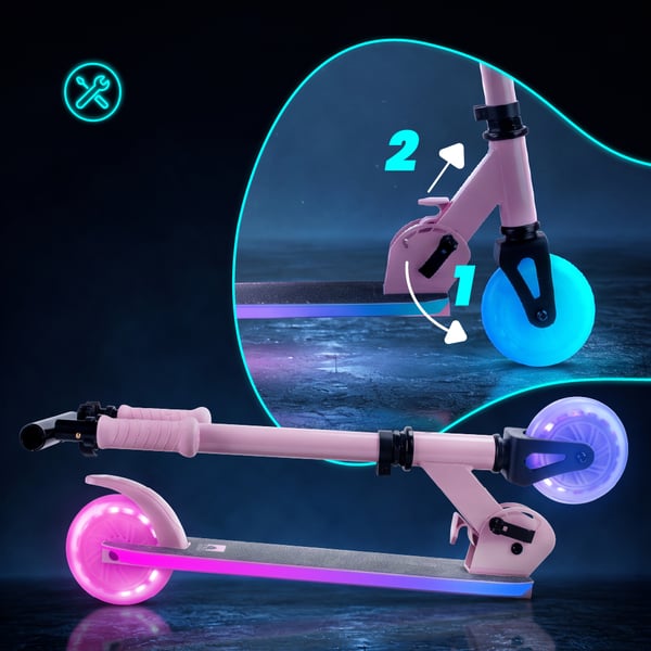 Sammenklappelig tohjulet løbehjul til børn, justerbar, Lumiride LED 7 farver, 20 programmer, pink, Sun Baby