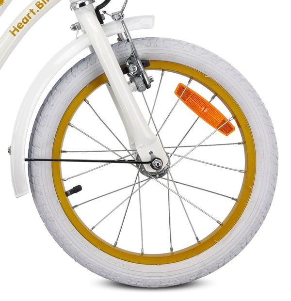 Heart Bike Pigecykel til en pige 12 14 16 tommer, Børnecykel 2-6 år, Børnecykel med støttehjul, skubbestang, justerbar sadel og styr (Hvid Guld, 16 tommer)