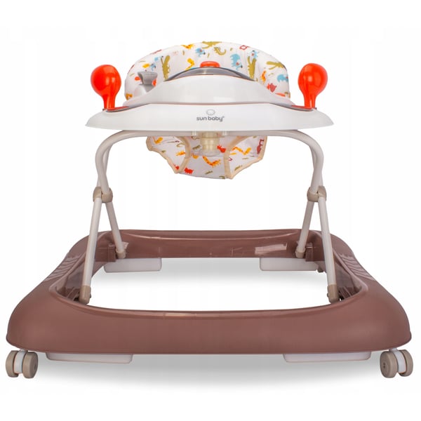 Sun Baby interaktiv gåstol för baby "Krokodylek" 6-12 mån, 3-stegs justering, 360° gummihjul, stopp, brun