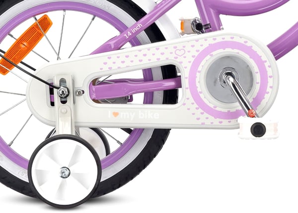 Heart Bike Flickcykel för en flicka 12 14 16 tum, Barncykel 2-6 år, Barncykel med stödhjul, pushbar, justerbar sadel och styre (Lila, 14 tum)