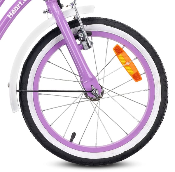 Heart Bike Pigecykel 12 14 16 tommer, Børnecykel 2-6 år, Børnecykel med støttehjul, skubbestang, justerbar sadel og styr (Lilla, 16 tommer)