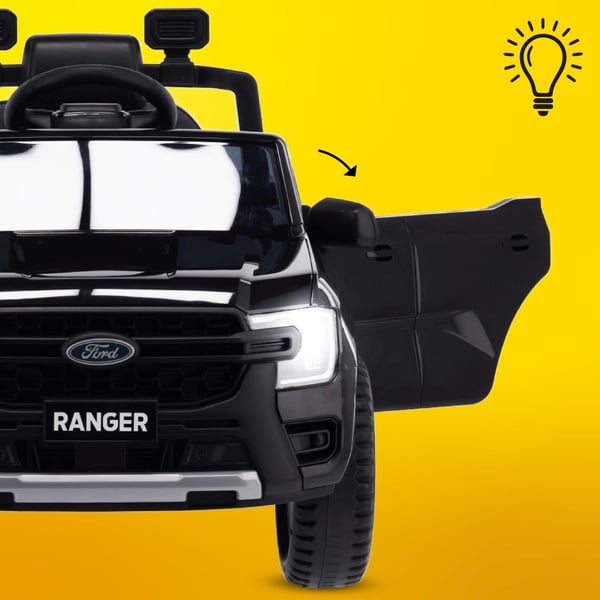 Ford elbil för barn mellan 3 och 6 år, motoreffekt 30 W, fjärrkontroll, fjädring, strålkastare, MP3-spelare (Svart)