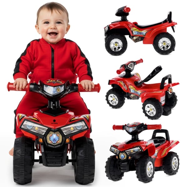 Sun Baby quadgåstol för barn, röd - ljud och ljus, 12 mån+, maxvikt 25 kg, förvaringsfack