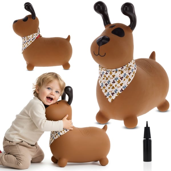 Sun Baby hoppdjur Reksio, brun med bandana + pump, 12m+, max belastning 45 kg