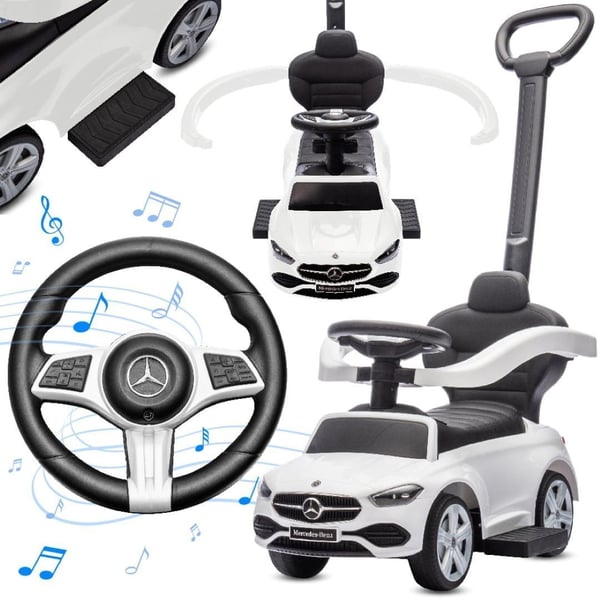 Sun Baby potkuauto Mercedes-Benz C-Class - puskija, kaari ja jalkatuet, valkoinen