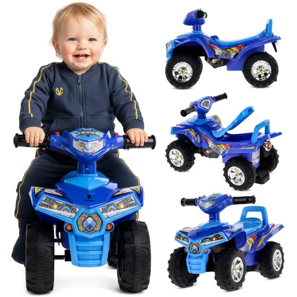 Sun Baby quadgåstol för barn, blå - ljud och ljus, 12 mån+, maxvikt 25 kg, förvaringsfack