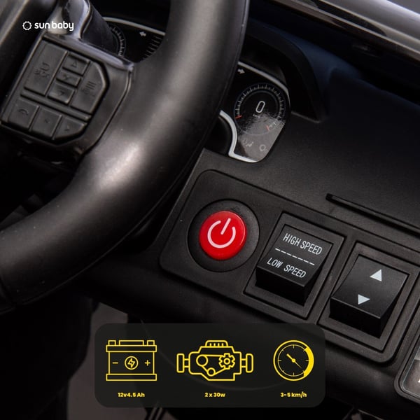 Ford elbil för barn mellan 3 och 6 år, motoreffekt 30 W, fjärrkontroll, fjädring, strålkastare, MP3-spelare (Svart)