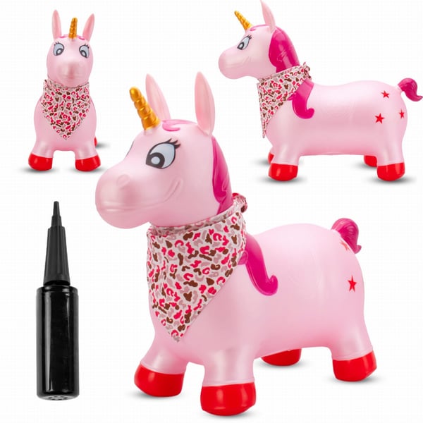 Sun Baby hoppebold til børn Enhjørning perlemor pink + pumpe og bandana, 12m+, op til 45 kg