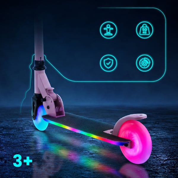 Sammenklappelig tohjulet løbehjul til børn, justerbar, Lumiride LED 7 farver, 20 programmer, pink, Sun Baby