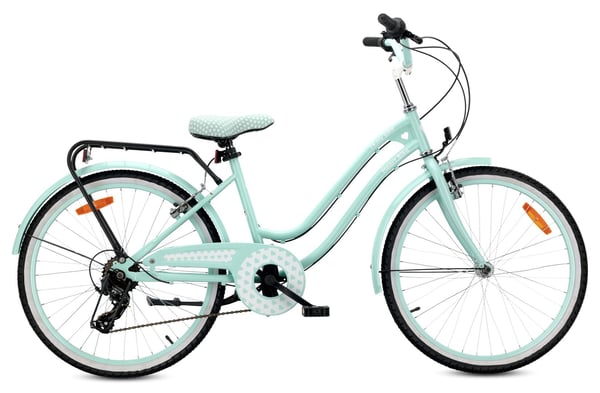 Heart Bike Flickcykel för en flicka 24 tum, 8 till 12 år, Mint, Barncykel med 7-växlad, pakethållare, stänkskärmar i metall, V-broms, kedjeskydd